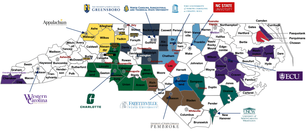 Map of locations served by NC NTSP