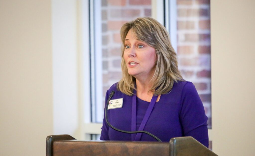 Teacher of the Year Lisa Godwin speaks to members of the ECU College of Education Scholars, Education Living-Learning Community students, and other teacher education students in the Croatan Green Room Monday, Oct. 30. 