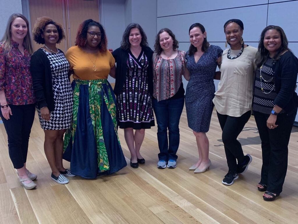 Pictured: Drs. Anne Ticknor (LEHE), Loni Crumb (IDP), Janeé Avent Harris (IDP), Caitlin Ryan (LEHE), Syntia Santos Dietz (IDP), Amy Swain (SEFR), Mikkaka Overstreet (LEHE), & Christy Howard (LEHE)