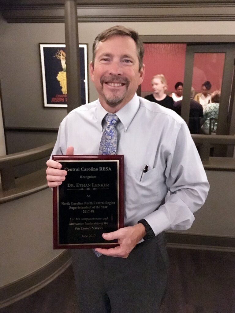 ECU alumnus and Pitt County Schools Superintendent Dr. Ethan Lenker was named the 2017-2018 North Central Regional Superintendent of the Year by the Central Carolina Regional Education Service Alliance. (Contributed photo by CCRESA)
