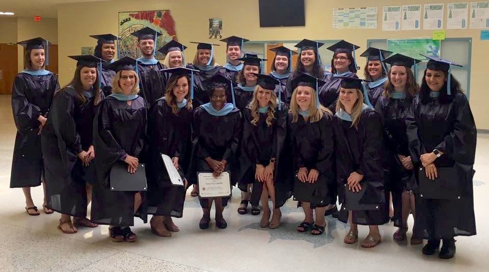 A portion of the 30 high school math teachers that recently earned their master’s degrees in education thanks to a unique blend of classes from East Carolina University College of Education. 