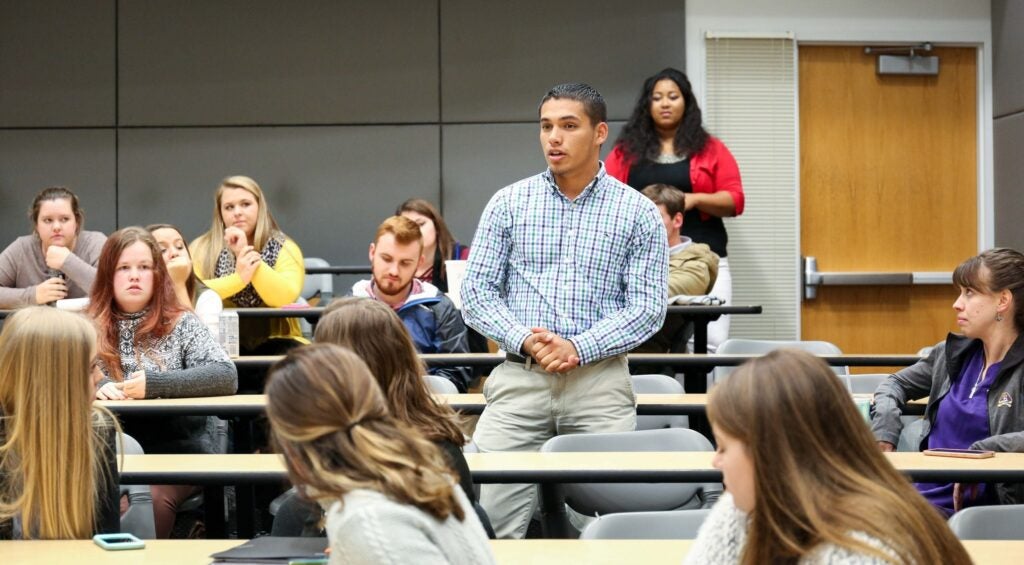 Freshman Marco Valle-Garcia participates in the mock legislative session Monday, Nov. 13.