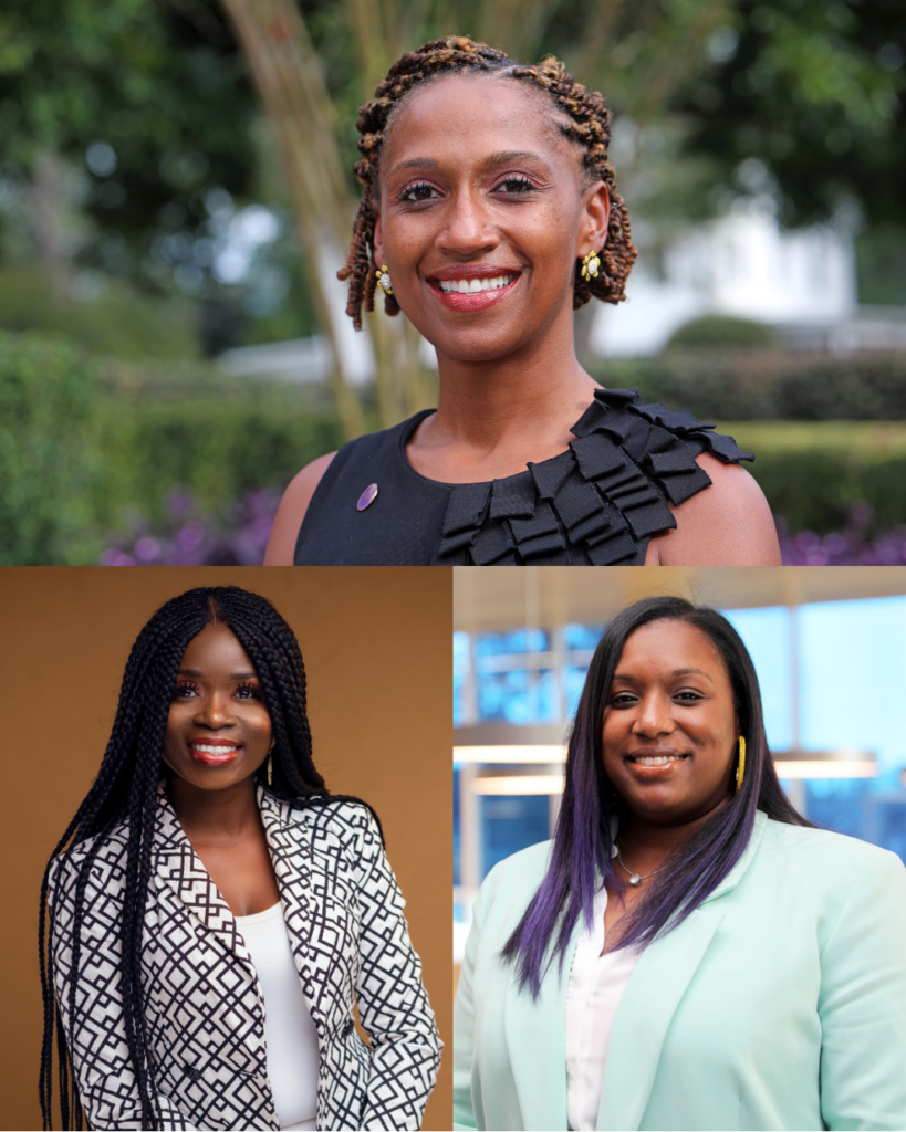 Collage of headshots of Dr. Loni Crumb, Dorcas Barde and Dr. Janeé Avent Harris