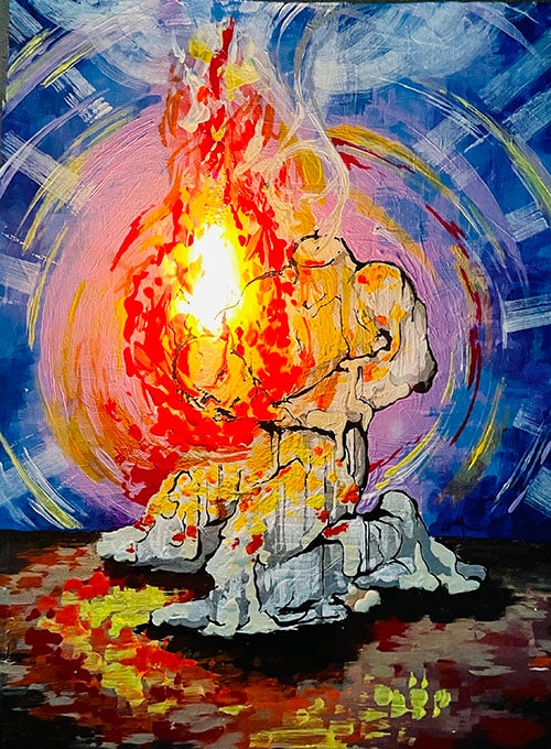painting of a man "burning out" 